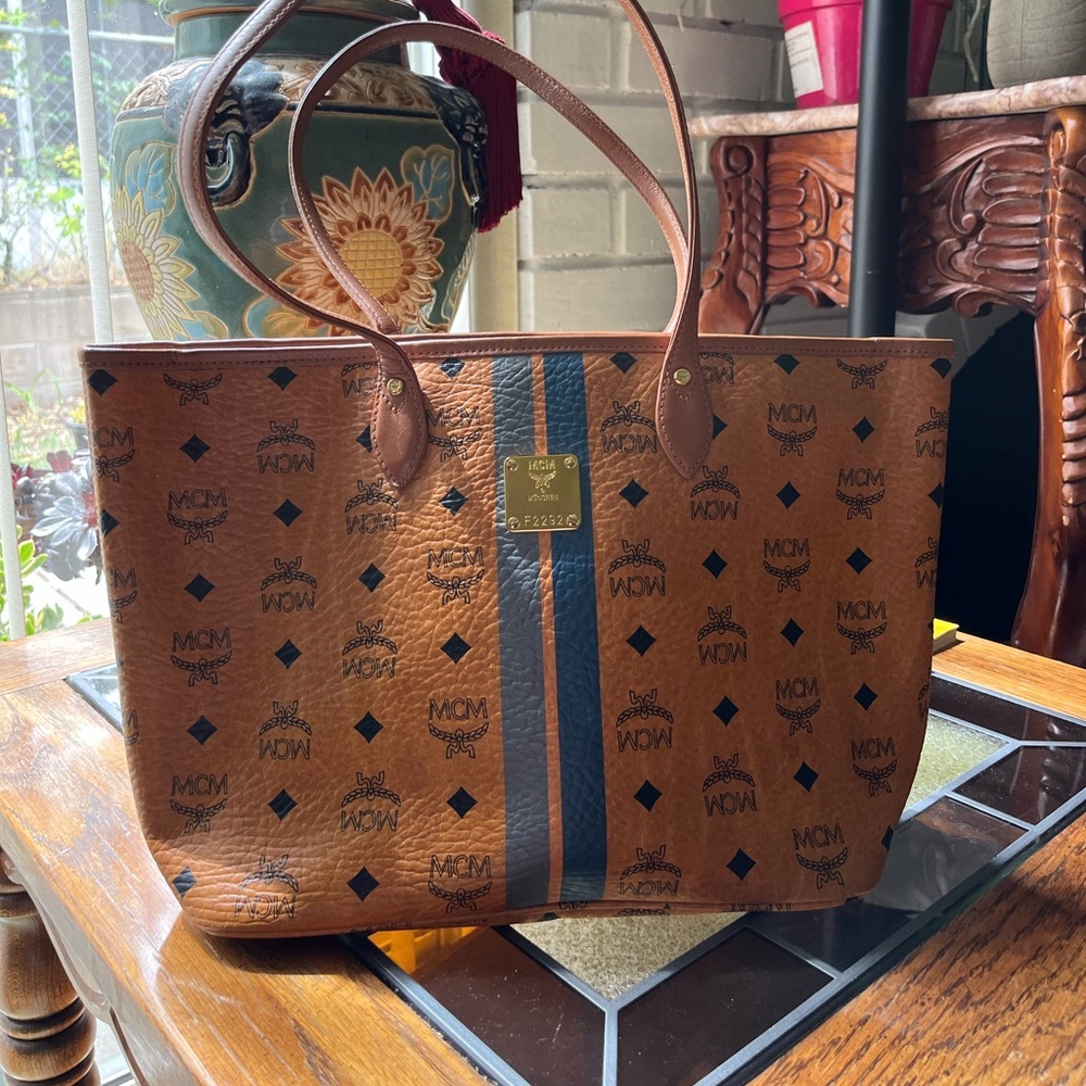 MCM  Visetos Cognac Small Shoppers Tote